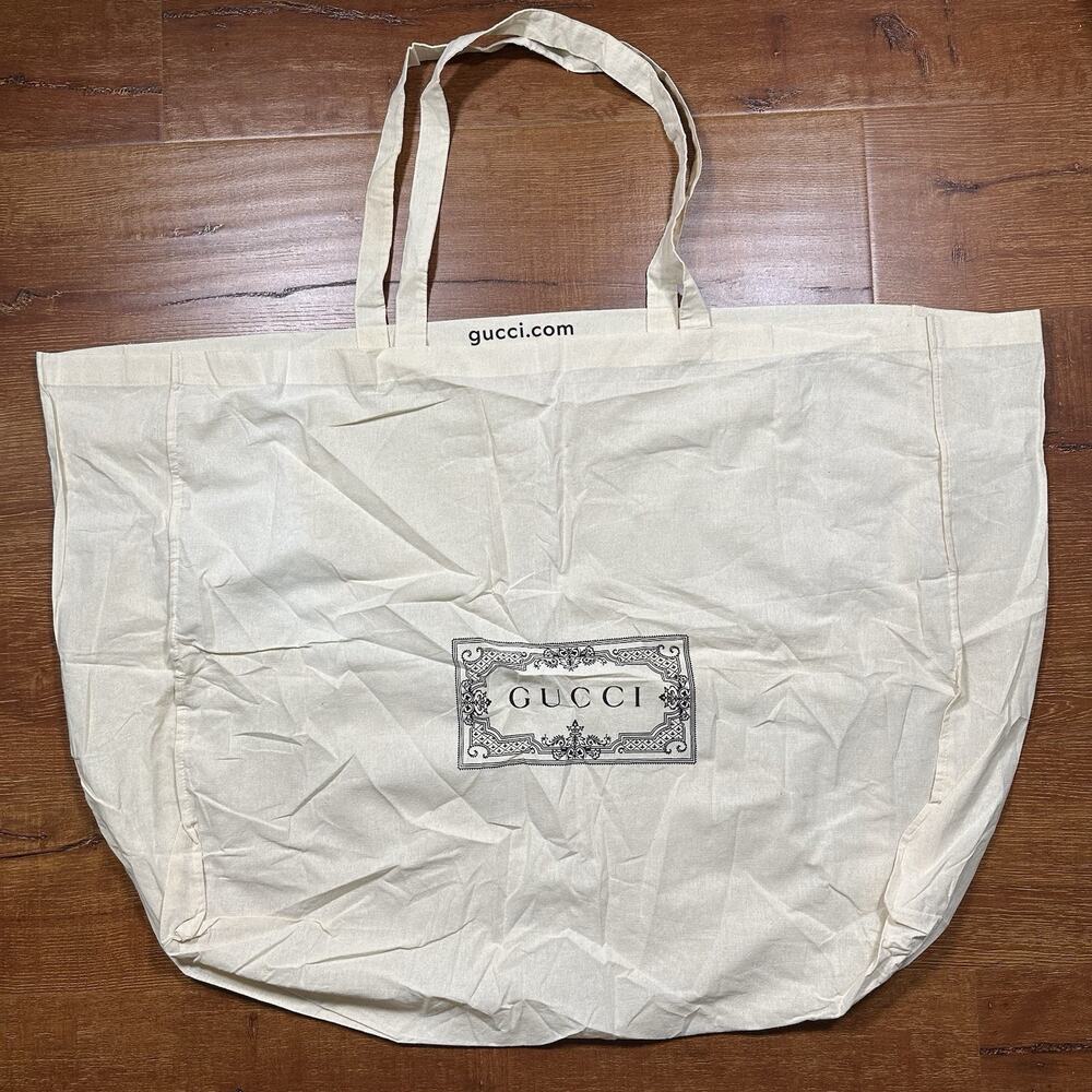 Gucci Shopping Tote Bag 28"x25" XXL Beige Cotton Store Travel Vacation Designer
